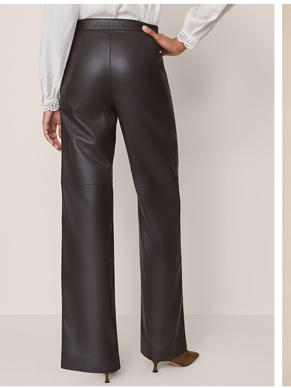Ann Taylor Brown Faux Leather Wide-Leg Pants